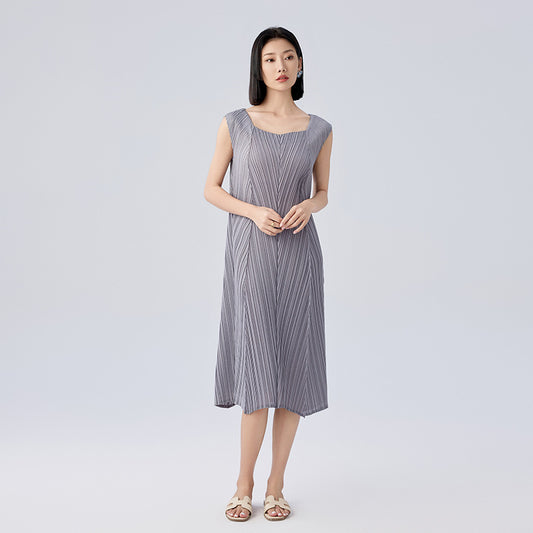 Summer New Simple Temperament Loose Thin Versatile Oblique Pleated Mid-length Skirt