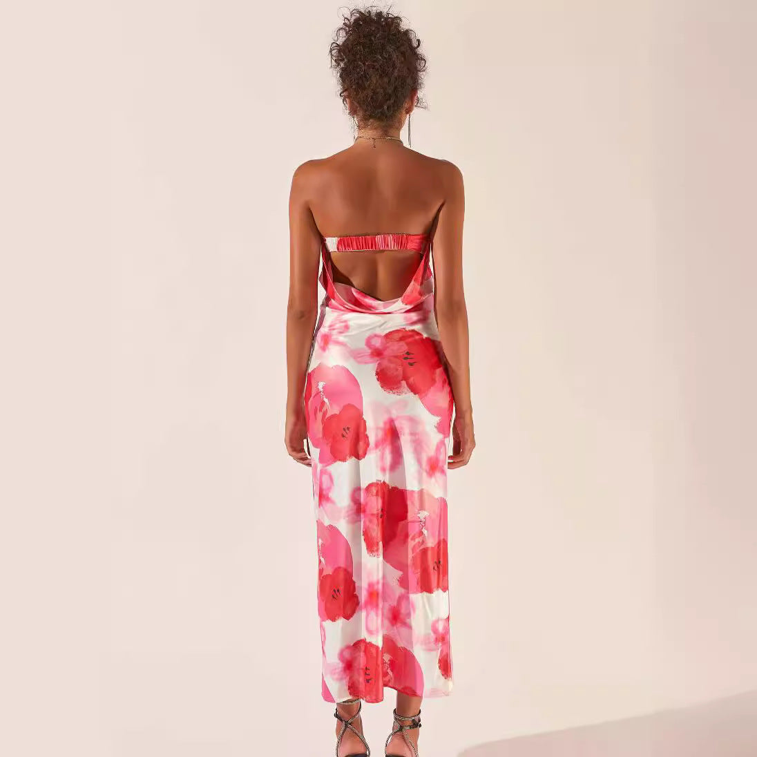 Women Floral Print Flowy Long Dress Summer Boho Sleeveless Tie-Up Shoulder Strap Slip Dresses Casual Beach Vacation