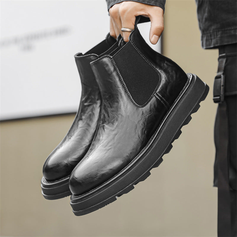 England Style Men Casual Chelsea Boots Black Trendy Original Leather Shoes Cowboy Platform Boot Ankle Botas