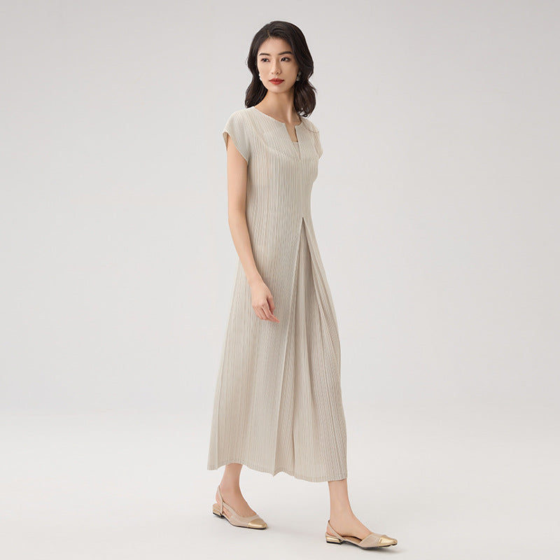 Women V Neck Short Sleeve Solid Colors Minimalist Design Sense Straight Loose  Dress