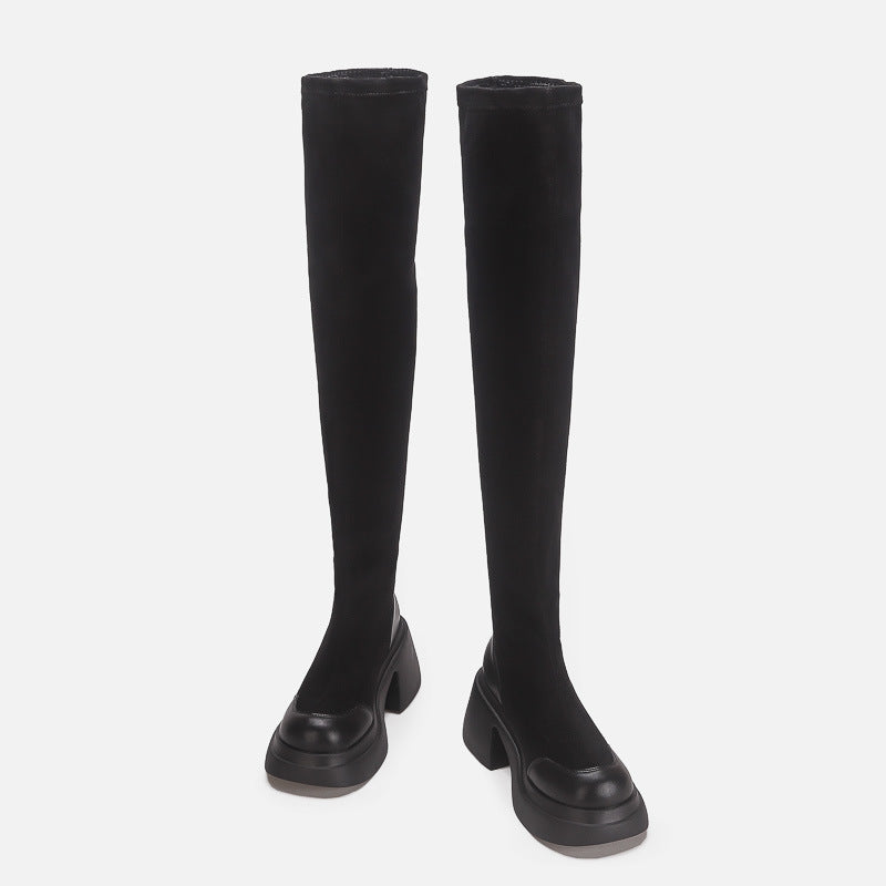 Fashion Knee High Boots Women Chunky Heels Punk Long Boots Patchwork Ladies Shoes Thick Bottom Platform Botas