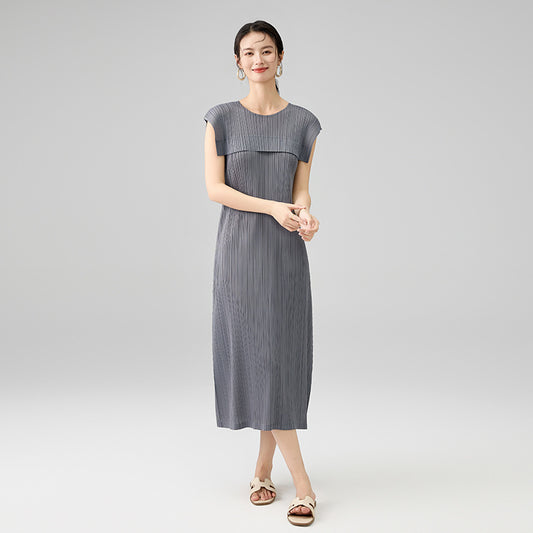 Spring and Summer New Temperament Round Neck Sleeveless Comfortable Casual Peplum Long Skirt
