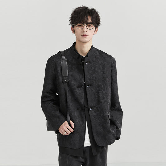 Floral Blazer Jacket Mens Clothing 2025 Business Casual Elegant Men's Blazers Stand Collar Slim Fit Suit Coats Male