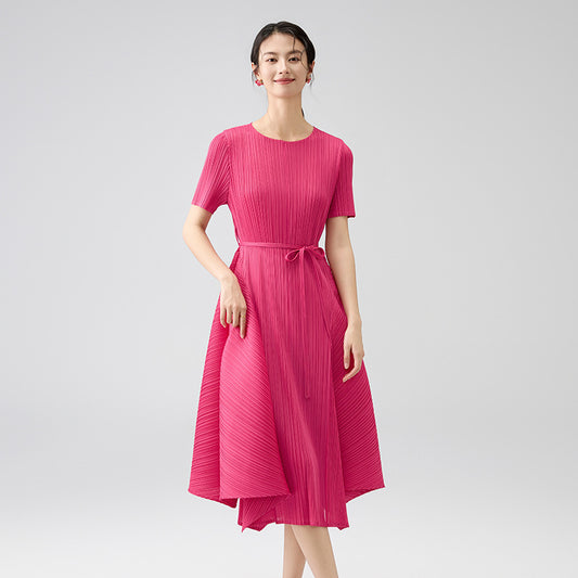 Summer New Elegant Temperament Tie Waist Slim Large Hem Dresses