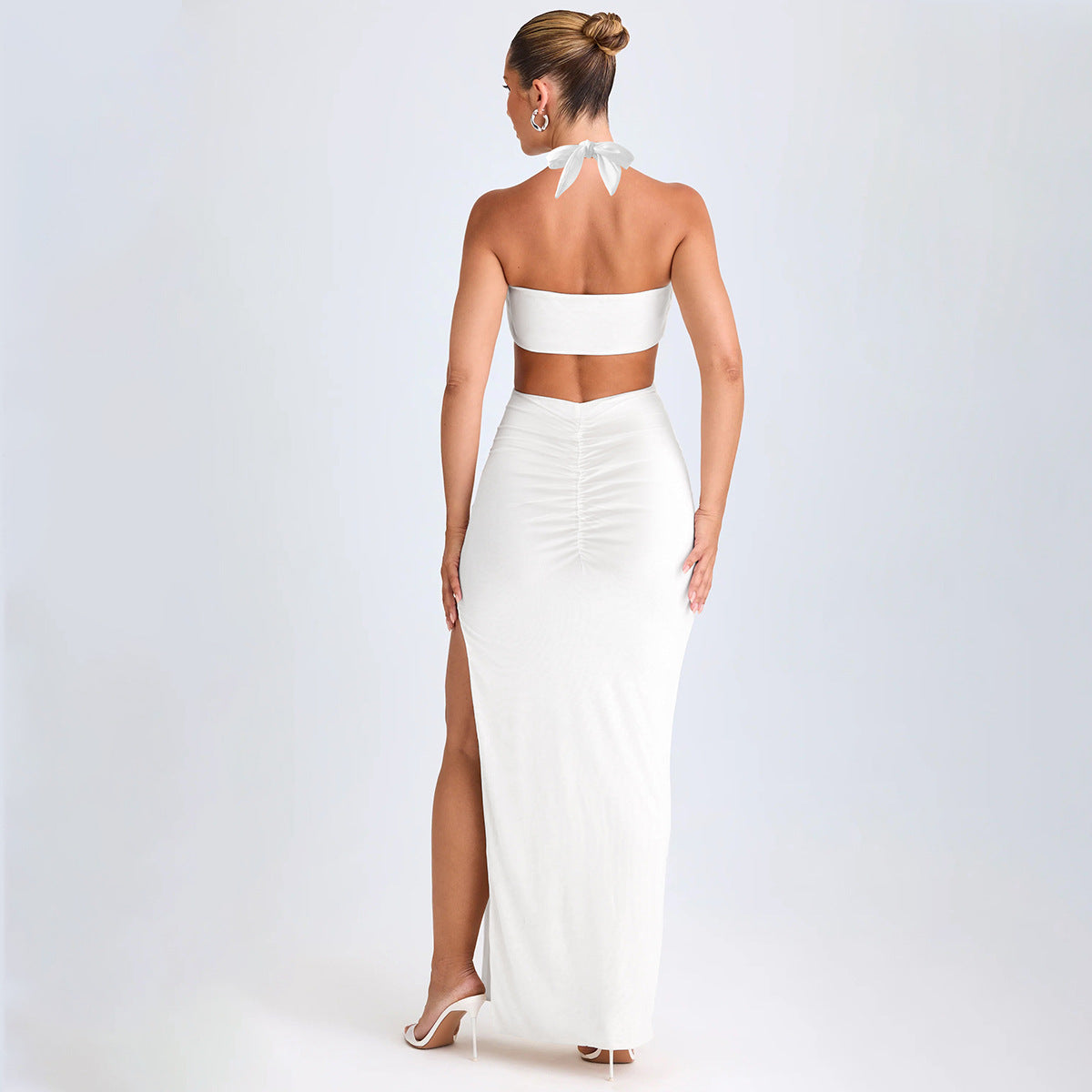 Women Sexy Backless 3D Flowers Design Sleeveless Draped Long Dress Party Evening Vestidos