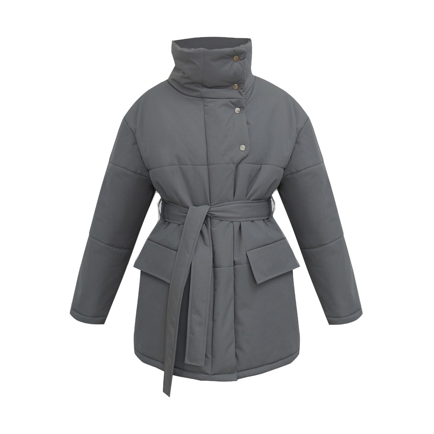 Women Winter Loose Parkas Coat Vintage Belted Outwear Ladies Warm Cotton Puffer Jackets