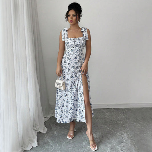 Fashion Printed Full Sleeve Backless Bohemian Dress Women's Spring Summer Long Dresses