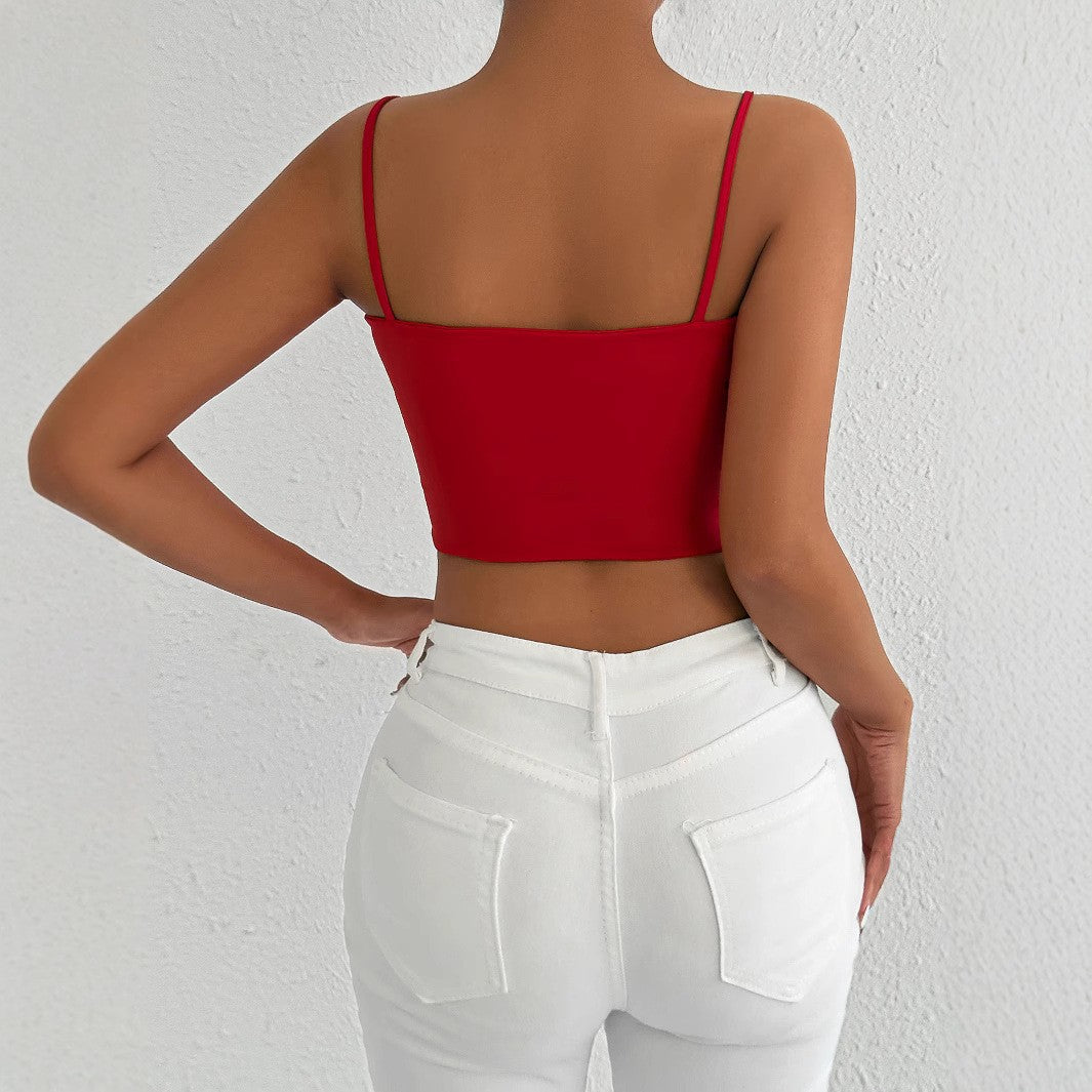 Women Sexy Backless Low Neck Camisole Nightclub Party Style Fashionable Red Tight Fitting Vest underwear Spring And Summer
