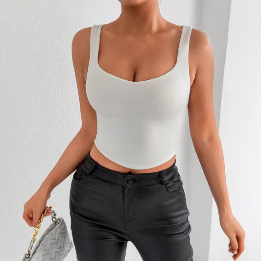 Women Sexy Shoulderless Low Neck Suspender Nightclub Street Style New Fashion White Slim Fit Suspender Spring And Summer