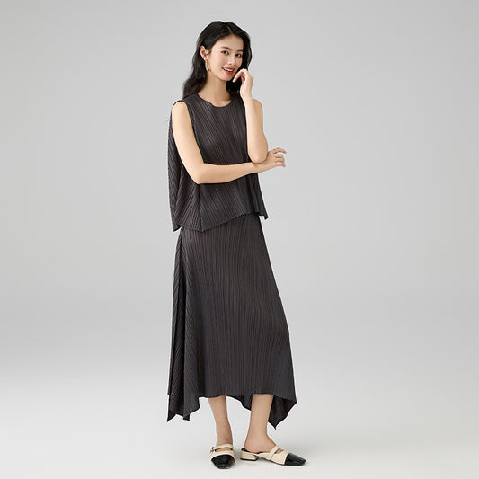 New Summer Chic Sleeveless Tops And Elastic Waist Skirt Sets