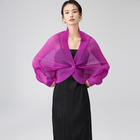 Lightweight Pleated Coat For Women Mesh Bat Sleeve Cardigan Casual Jacket