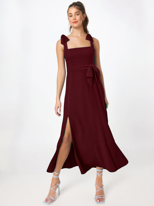 Elegant Slimming Petite Waist Split Skirt Long Dress For Women Summer New Arrival French Style Solid Color Dress