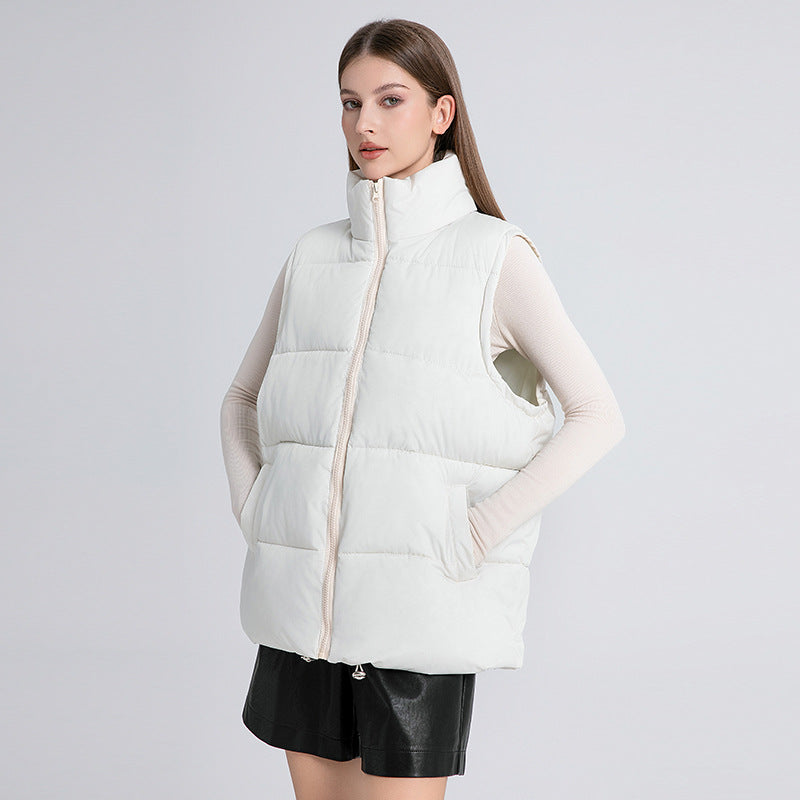 White Duck Down Vest Autumn and Winter Women's Fashion Korean Style Loose Fitting Camisole Outerwear Warm Cotton Vest