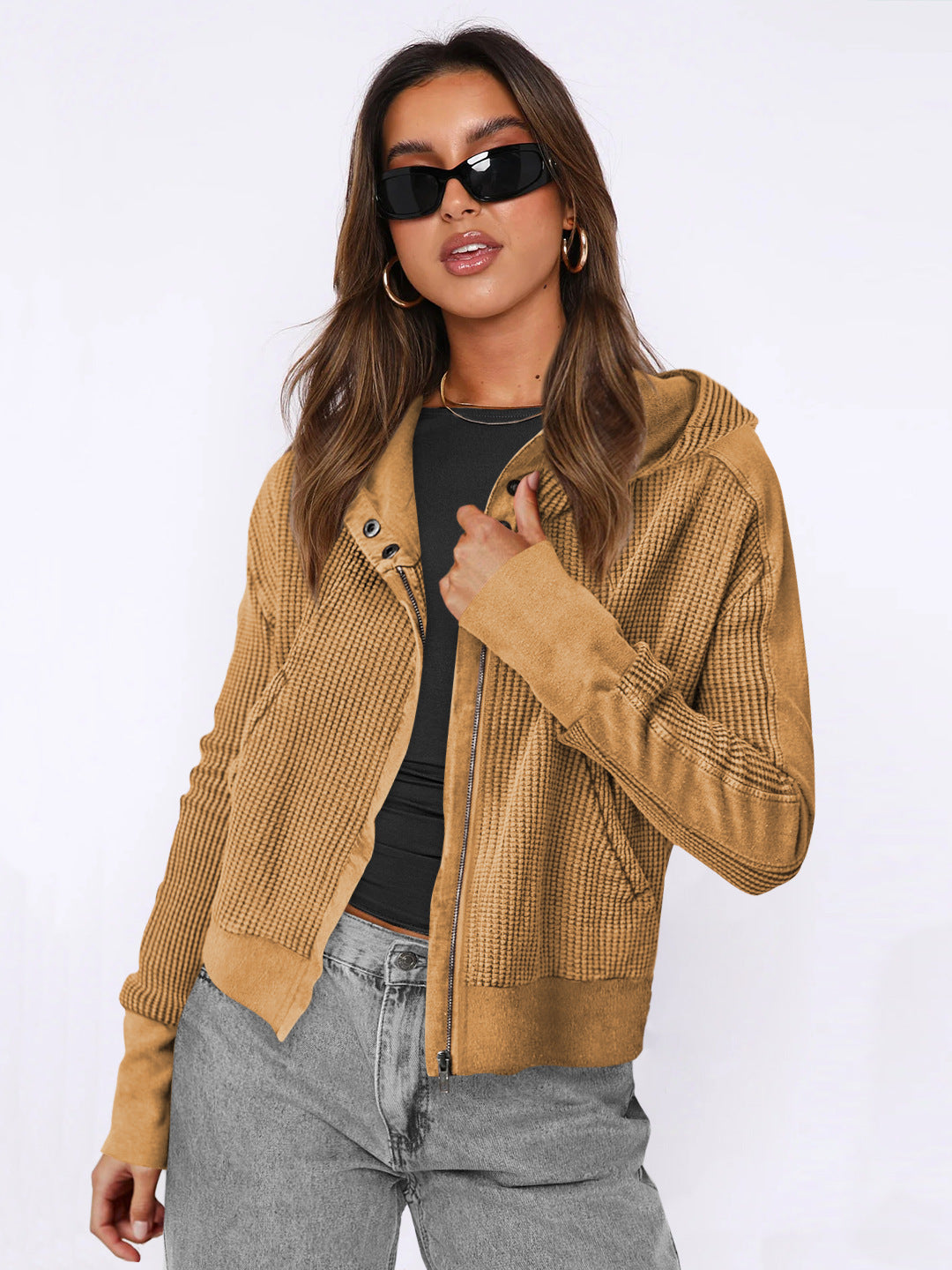 Women's Long Sleeve Zippers Coats Oversized Versatile Bomber Jacket