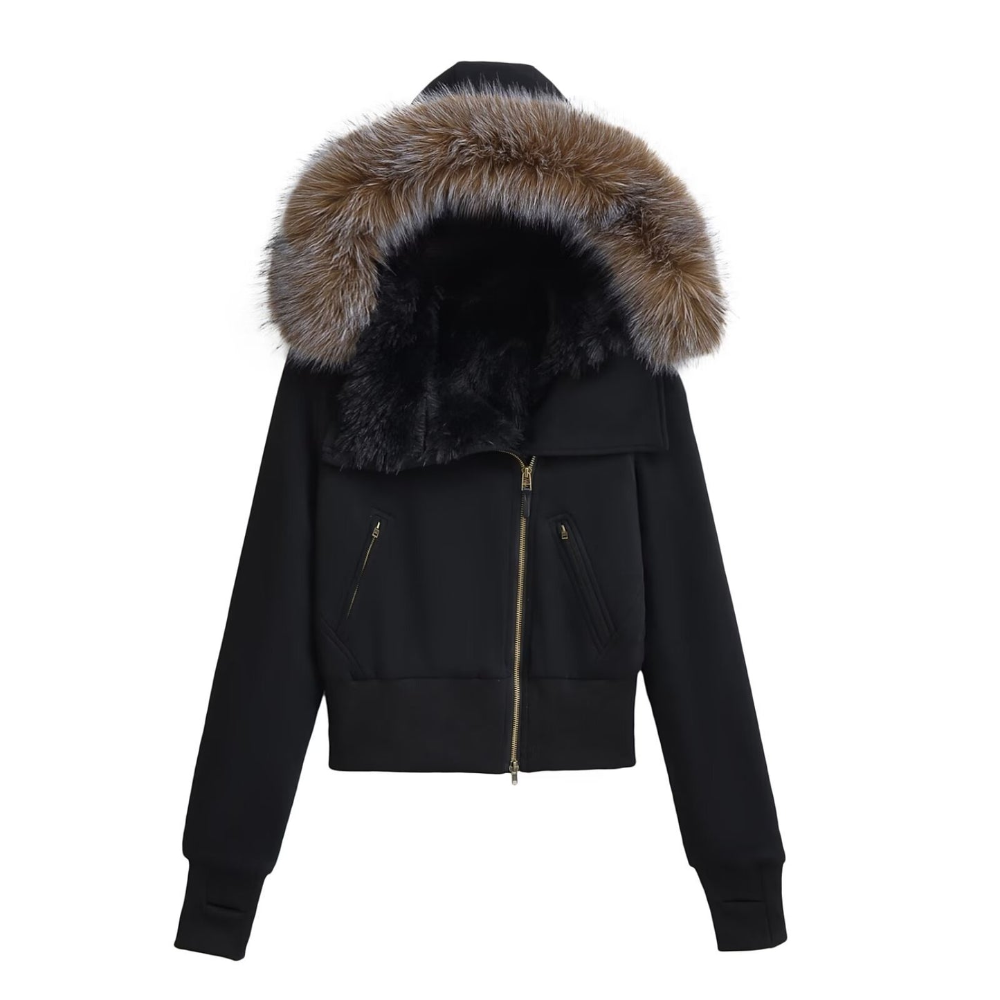 Hooded Fur Collar Short Cotton-padded Coats Lady Zipper Plush Warm Jacket Female Winter Coats