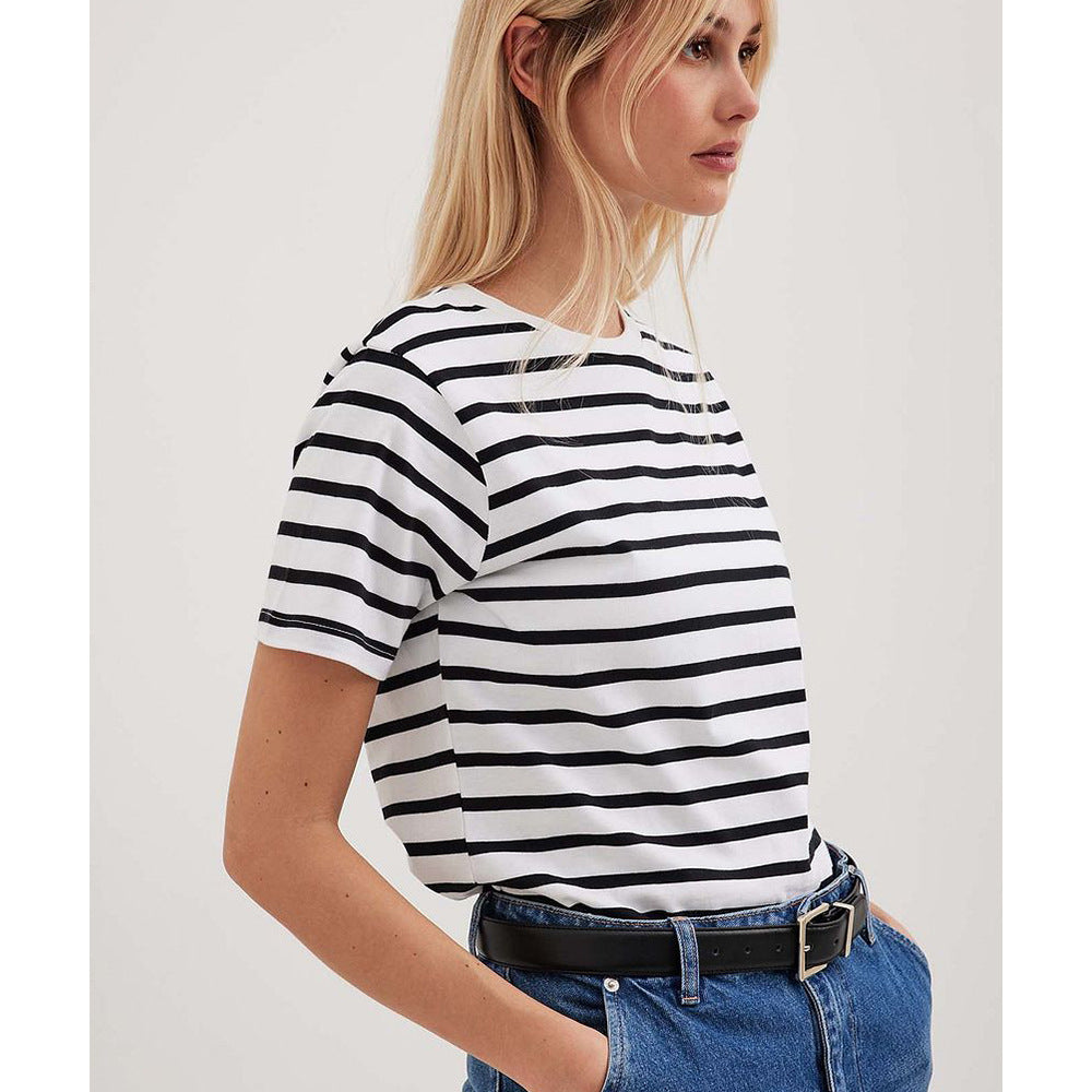 Summer Short Sleeve Striped T-Shirts Women Casual Tops Cotton Tee