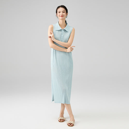 Summer New Senior Sense of Temperament Sleeveless Lapel Hundred Slim Thin Dresses
