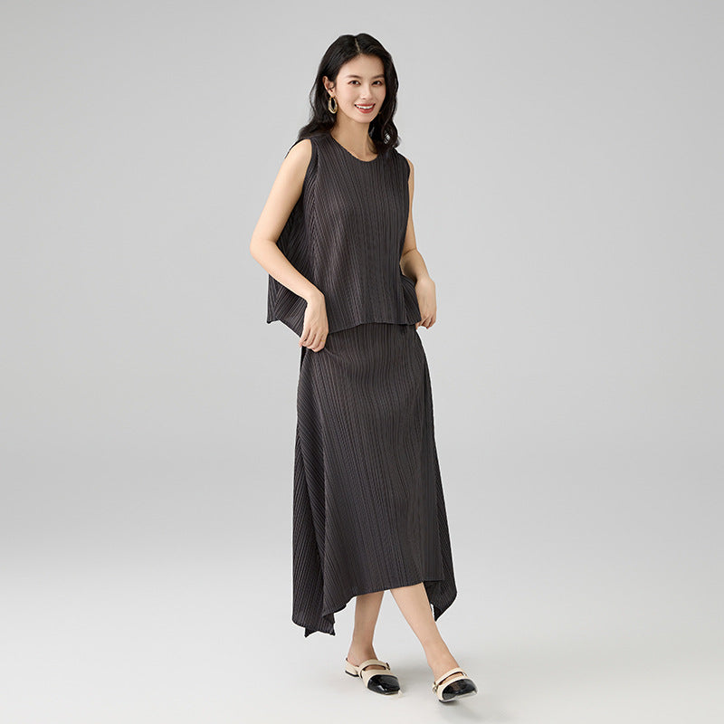 New Summer Chic Sleeveless Tops And Elastic Waist Skirt Sets