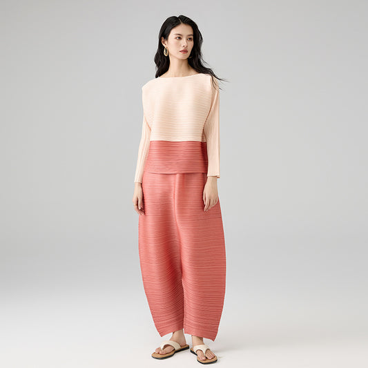 Women Suit Round Neck Long Sleeve Collision Design T-shirt Loose Big Size Harem Trousers