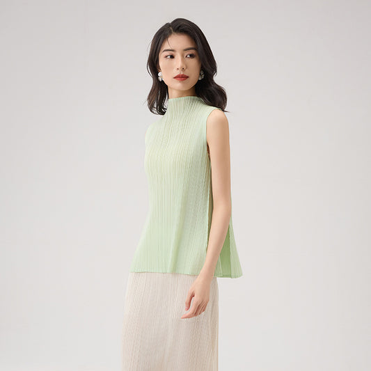Summer Chic Mint Green Sleeveless Stand Collar Vest Basic Slimming Versatile Top For Women