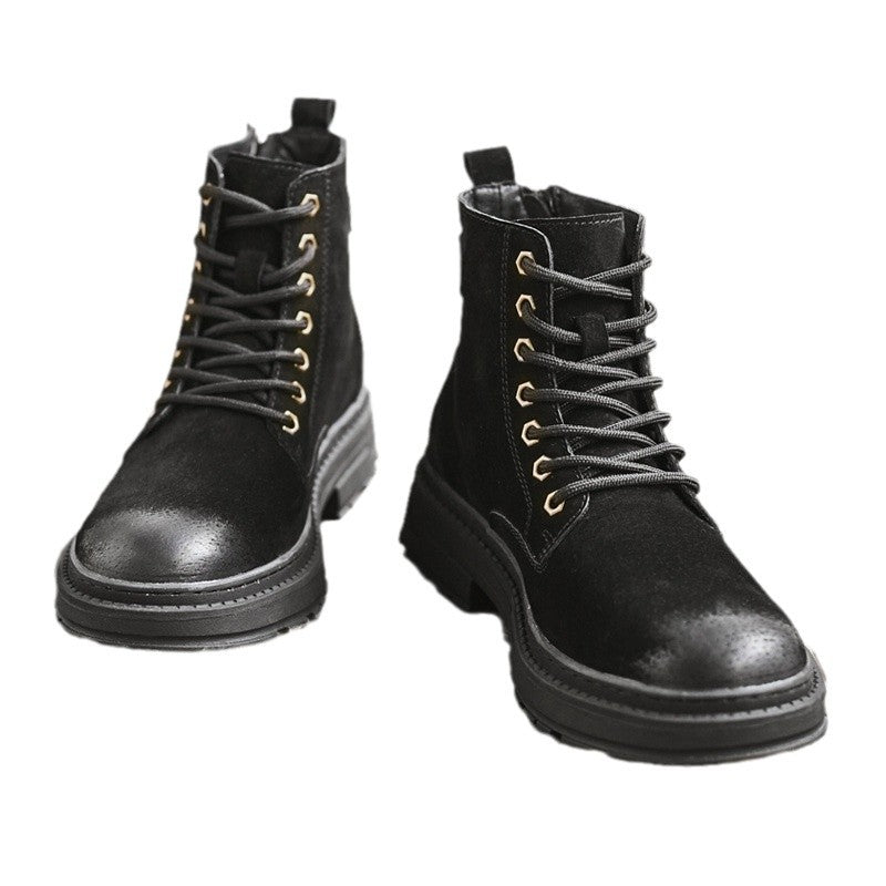 Warm Plush Fur Winter Boots Men's Suede Leather High Top Shoes Outdoor Fashion Sports Male Motorcycle Boots New Trend Snow Shoes