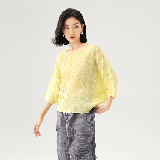 Solid Color Short-sleeved Bat Sleeve T-shirt Casual High-grade Thin and Comfortable Top