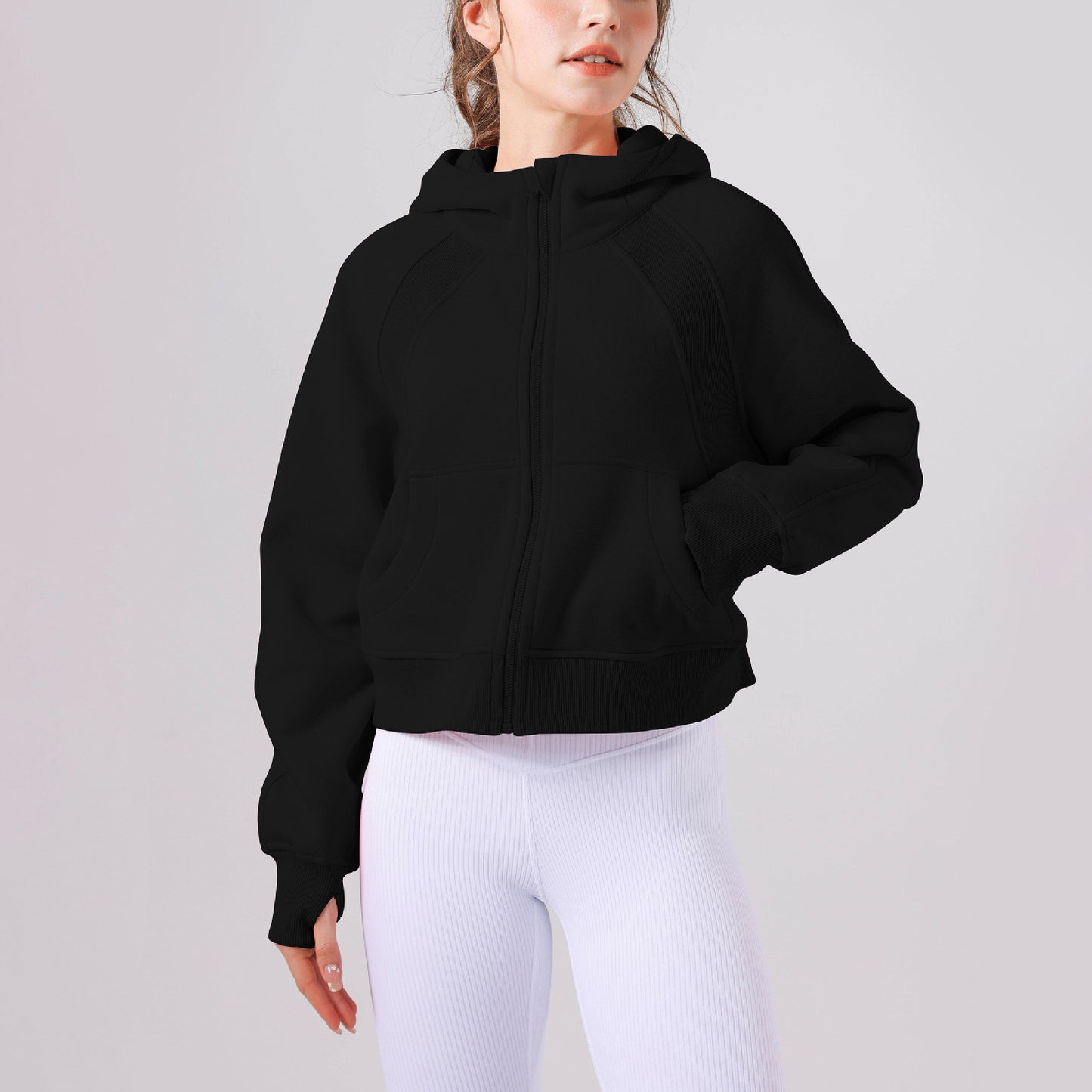 Women New Fleece Yoga Hoodie Jackets Winter Long Sleeve Loose And Thick Casual Full Zip Blazer Running Workout Sportswear Coat