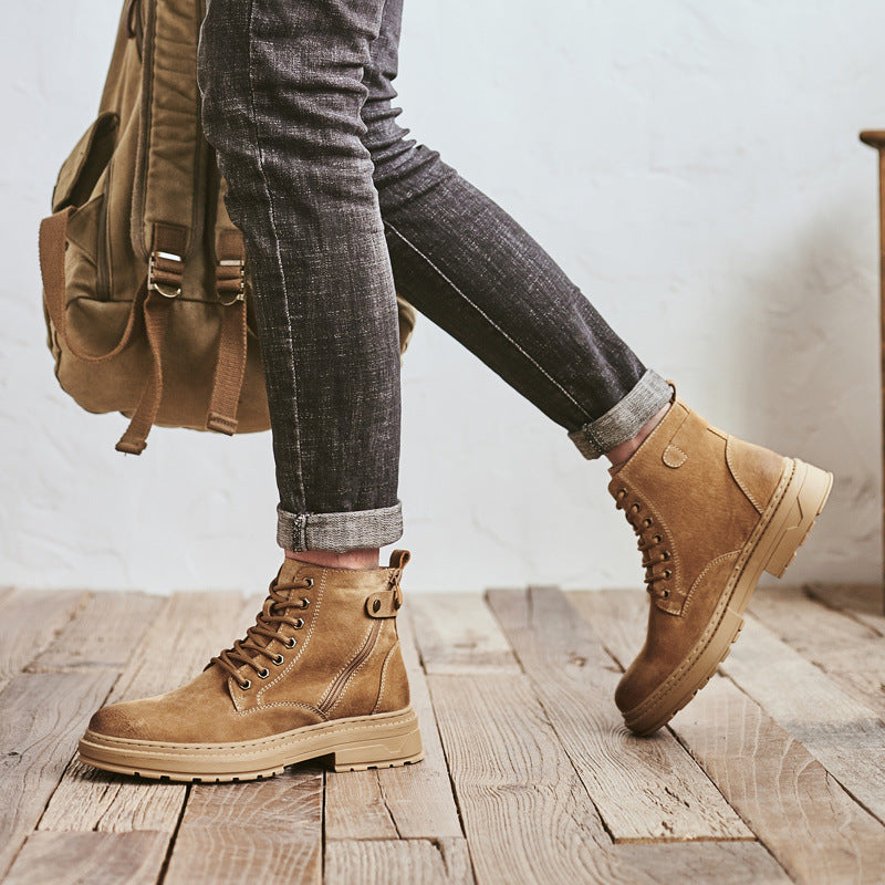 Warm Plush Fur Winter Boots Men's Suede Leather High Top Shoes Outdoor Fashion Sports Male Motorcycle Boots New Trend Snow Shoes