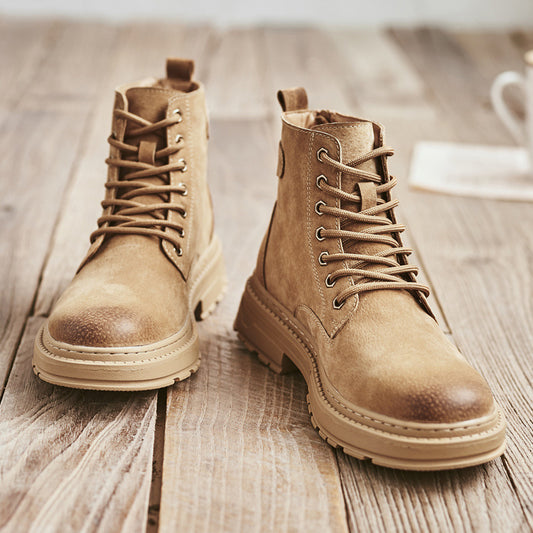 Warm Plush Fur Winter Boots Men's Suede Leather High Top Shoes Outdoor Fashion Sports Male Motorcycle Boots New Trend Snow Shoes