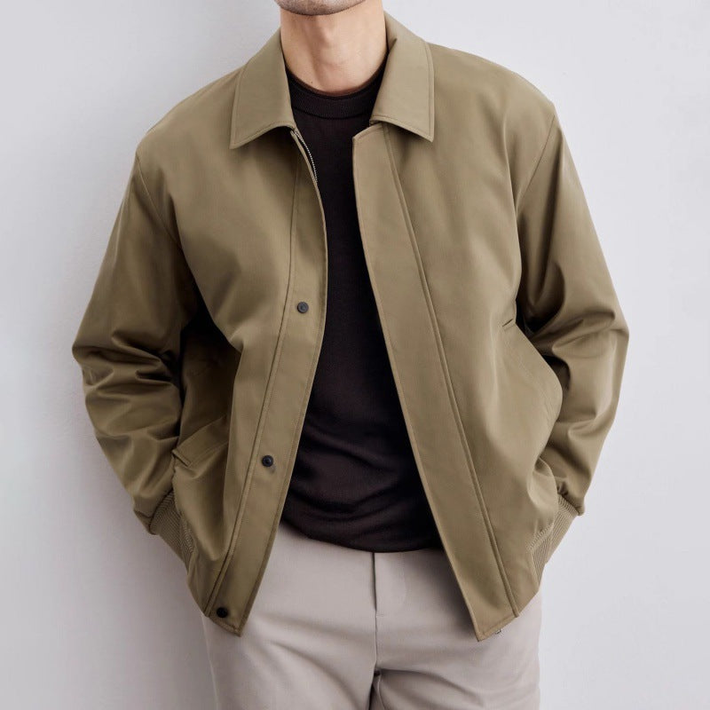 Spring Autumn Men's Korean Style Lapel Jacket High-End Trendy Solid Color Jacket For Casual Scenes