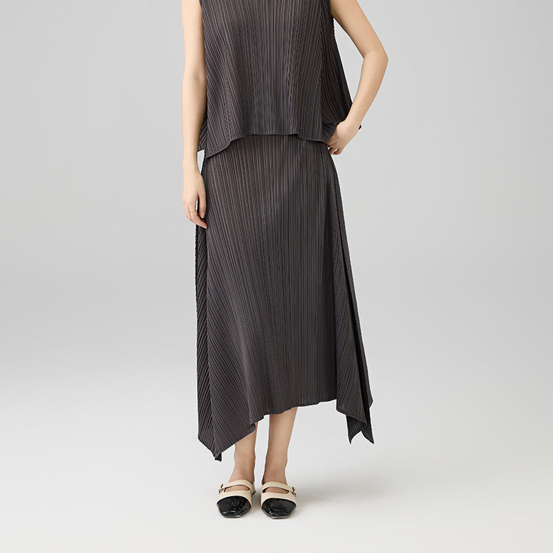 New Summer Chic Sleeveless Tops And Elastic Waist Skirt Sets