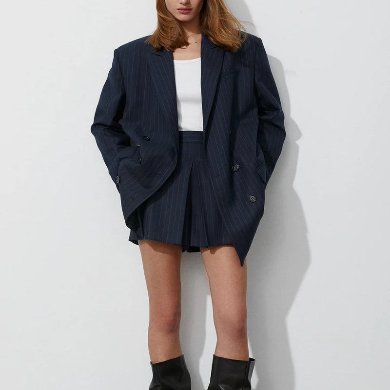 Women Fashion Long Sleeve Pockets Blazers And Button Slim Skirts Sets