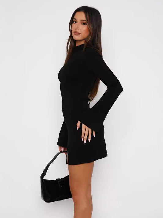 Elegant Sexy Slim Fit You Smooths Your Silhouette Basic Side Slit Half Polo/Turtle Neck Dress Women's