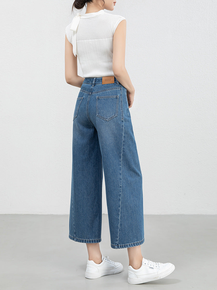 Women Wide Leg Loose Blue Color High Waist Women Jeans