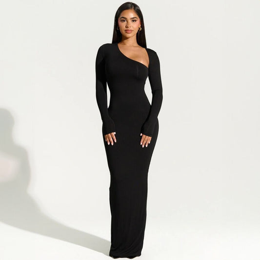 Sexy Bodycon Long Dress Women Autumn Winter Long Sleeve Solid Color Slim Black Dress Female Fashion Elegant Party Dresses Woman
