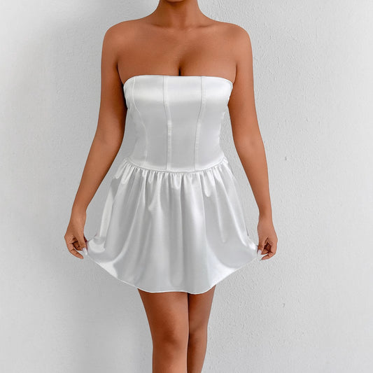 Townlike Waist Wrap A-line Pleated Dress Women Strapless Mini 2025 Spring Summer Dress Backless Nightclub Sexy Party Dresses