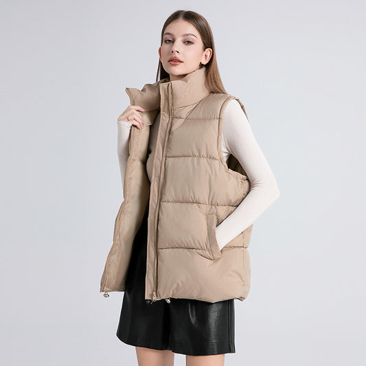 White Duck Down Vest Autumn and Winter Women's Fashion Korean Style Loose Fitting Camisole Outerwear Warm Cotton Vest