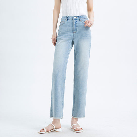 Women's Summer Fashionable Straight Cut Jeans Thin Straight Long Pants