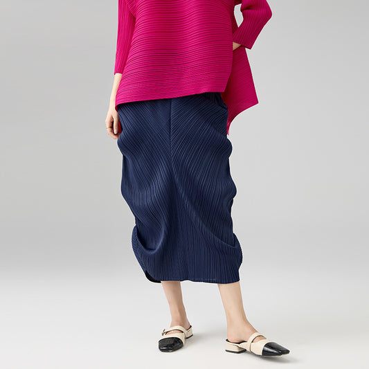 Women's Elegant Niche Design Pleated A-line Skirt Summer Fashion Irregular Elastic Wiast Loose Skirts