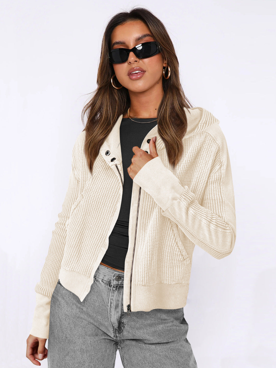 Women's Long Sleeve Zippers Coats Oversized Versatile Bomber Jacket