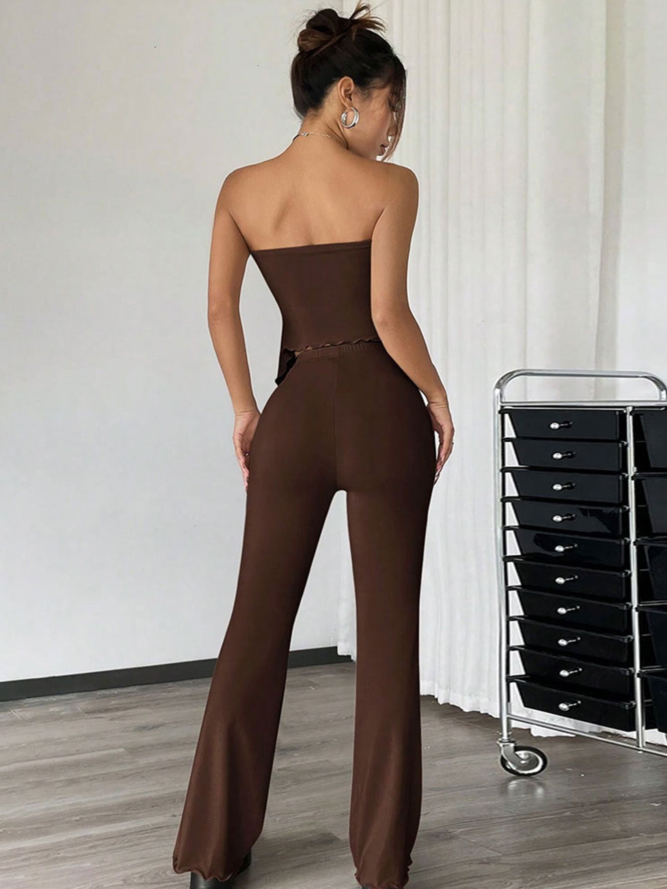 Women's Two-piece Strapless Top, Long Pants, Sexy Street Fashion Set for Spring and Summer