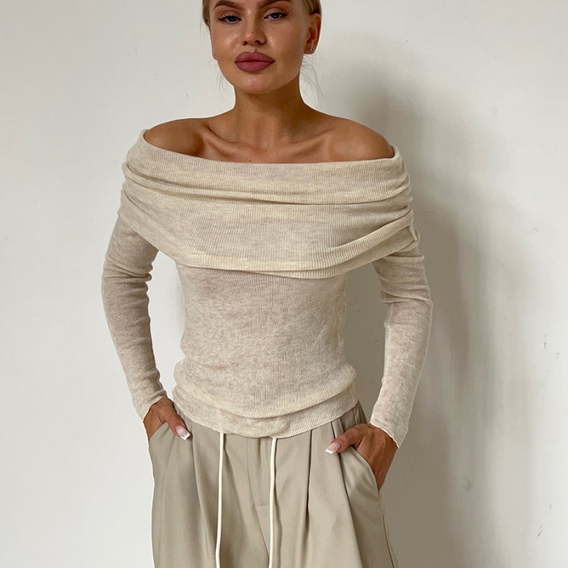 Off Shoulder Sweater Women Solid Wool Cashmere Sweater