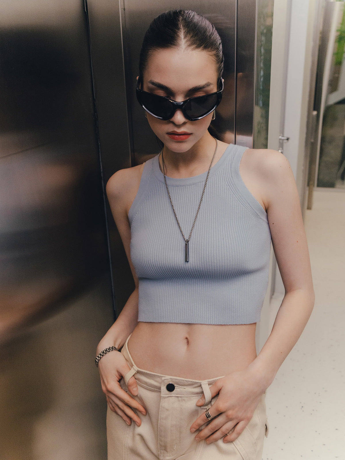 Summer Knitted Tank Top Casual Fashion Crop Tops Women O-neck Vest