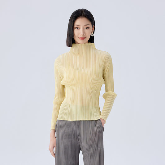 Woman Stand Collar Solid Color Loose Wild Full Sleeve Pullover Tops