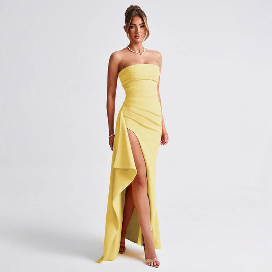 Women's Gorgeous Sexy Solid Color Sleeveless Backless Chest Wrapped Long Dress Party Atmosphere High-End Evening Dress