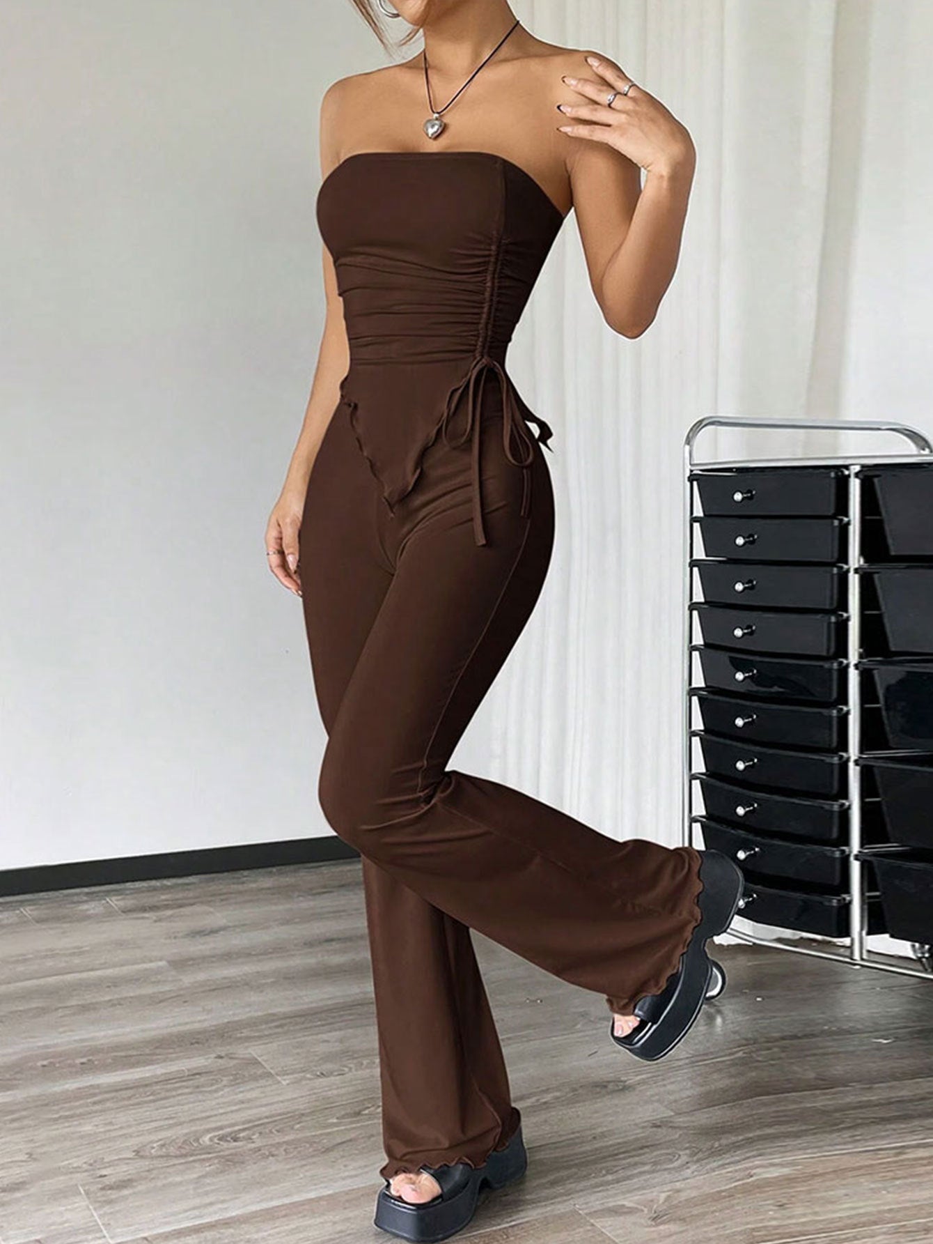 Women's Two-piece Strapless Top, Long Pants, Sexy Street Fashion Set for Spring and Summer