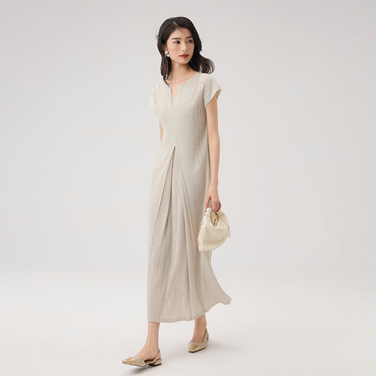 New Slimming V-neck French Dress For Women Advanced Short-sleeved Waist Elegant Commuter Dress