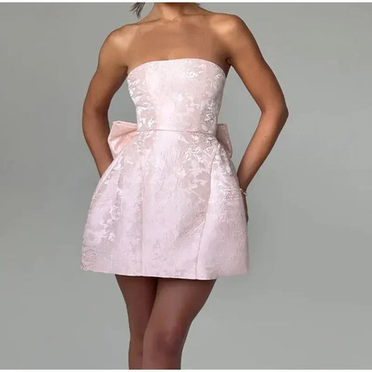New Fashion Style Elegance Sexy Jacquard Bra Bow Tie Mini Dress For Women