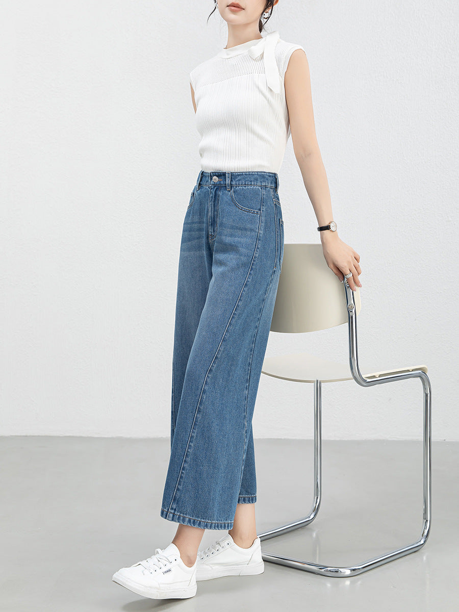 Women Wide Leg Loose Blue Color High Waist Women Jeans