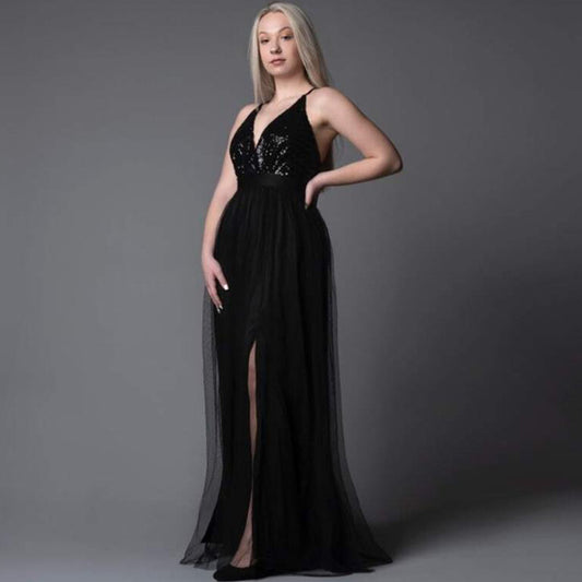 Evening Dress Long Spaghetti Strap Split Back Sexy Gauze Cocktail Party Blackish Green Gray Pink Rose Red Dark Blue Girl